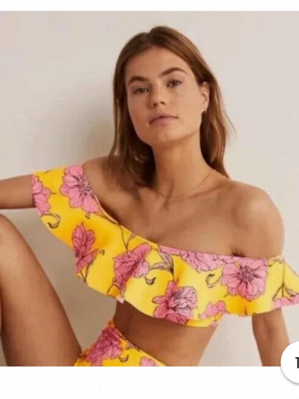 NWT Boden Siena Pink Floral Ruffle Two piece high waisted swimsuit 10 M